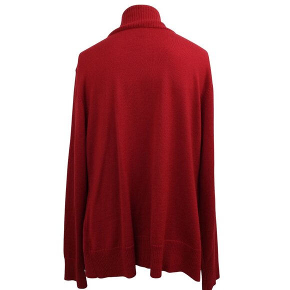 Eileen Fisher 100% Merino Wool Open Front Waterfall Cardigan Sweater Size L Red - Picture 3 of 11